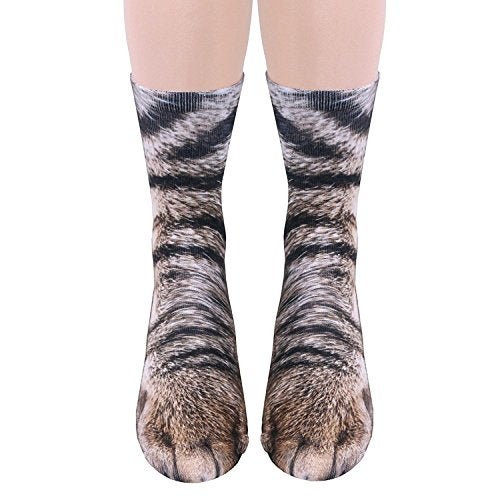 Tiaronics 2Pairs 3D Socks Unisex Adult Big Kids Animal Paw Crew Socks - Sublimated Print (dog+cat) Medium - Image 2