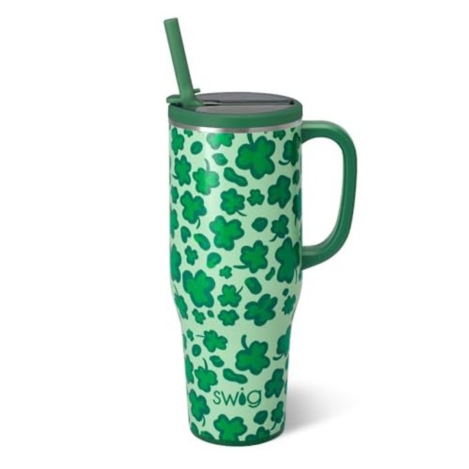 Swig Life 40oz Leak Proof Mega Mug, 40oz Leak Proof Tumbler with Handle and Straw, Extra Large Insulated Tumblers, Cup Holder Friendly Travel Mug, Reusable Leakproof Water Bottle (Lucky Leopard)