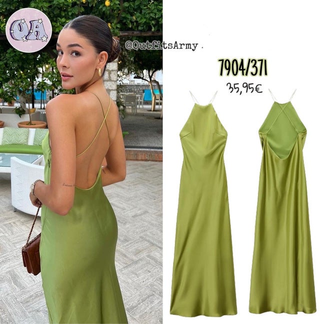 2023 Summer Satin Slip Dress Womens Fashion Light green - Image 3