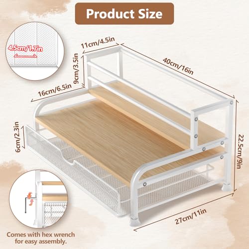 PONEYA Coffee Syrup Rack Organizer, 3-Tier 8 Bottles Syrup Rack with 35 K Cup Storage Basket for Coffee Bar, Countertop Bottle Holder Stand for Wine, Dressing for Kitchen Cafe Station- White - Image 3