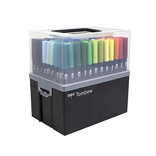 Tombow 56179 Dual Brush Pen Art Markers, 108 Color Set with Marker Case. Blendable, Brush and Fine Tip Markers with Marker Case - Image 1