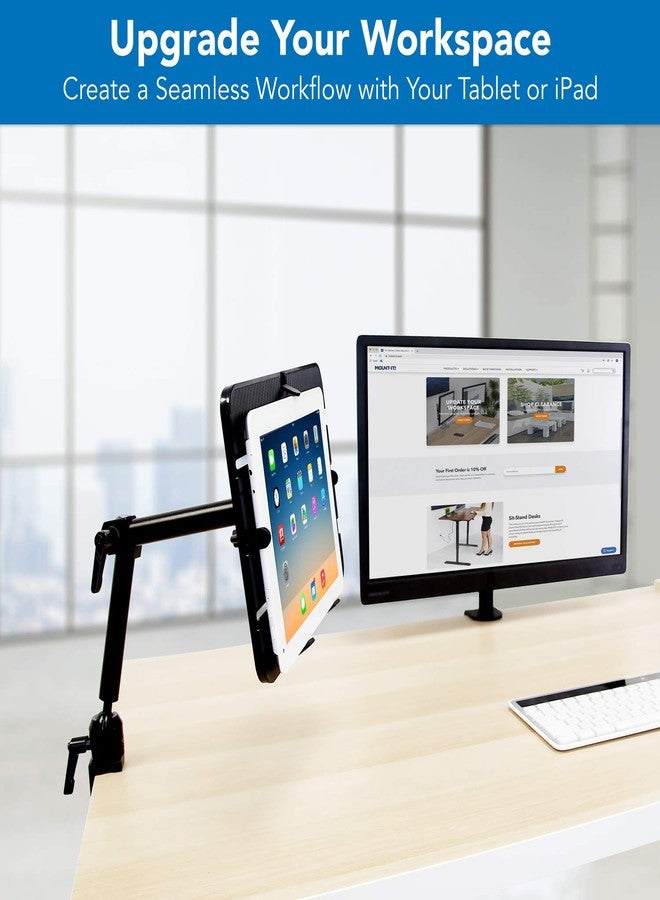 Mount-It! Tablet Pole Mount | Universal Full Motion Holder for iPad, Phone or Tablet | C-Clamp Base | Fits 6-14 Inch Screens - Image 3
