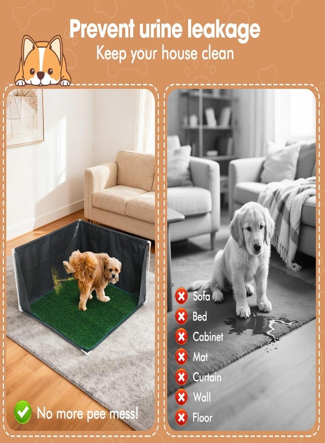 INRLKIT Dog Pee Pad Holder with High Walls, Portable Dog Litter Box for Inside Potty, Splash-Proof No Spill Pee Shield Pad Holder Tray for Puppies Small and Medium Dogs (Grey, Pee Pad Holder w/Grass Turf) - Image 4