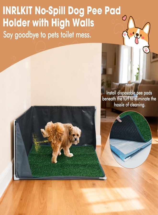 INRLKIT Dog Pee Pad Holder with High Walls, Portable Dog Litter Box for Inside Potty, Splash-Proof No Spill Pee Shield Pad Holder Tray for Puppies Small and Medium Dogs (Grey, Pee Pad Holder w/Grass Turf) - Image 5