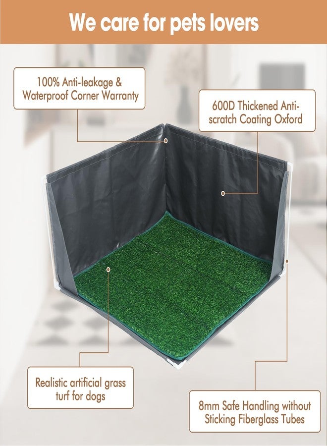 INRLKIT Dog Pee Pad Holder with High Walls, Portable Dog Litter Box for Inside Potty, Splash-Proof No Spill Pee Shield Pad Holder Tray for Puppies Small and Medium Dogs (Grey, Pee Pad Holder w/Grass Turf) - Image 3