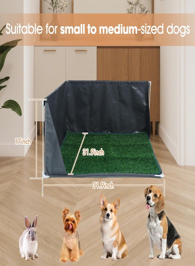 INRLKIT Dog Pee Pad Holder with High Walls, Portable Dog Litter Box for Inside Potty, Splash-Proof No Spill Pee Shield Pad Holder Tray for Puppies Small and Medium Dogs (Grey, Pee Pad Holder w/Grass Turf) - Image 2