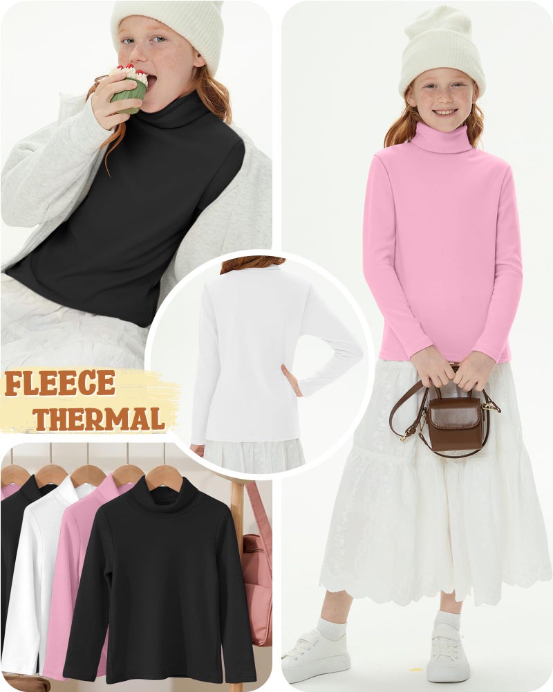 LessonZoo 3 Pack Girls Turtleneck T Shirt, Fleece Mock Neck Thermal Tops Long Sleeve Kids Sweater Soft Base Layer Undershirt (Pink, White, Black,5-6 Years) - Image 4
