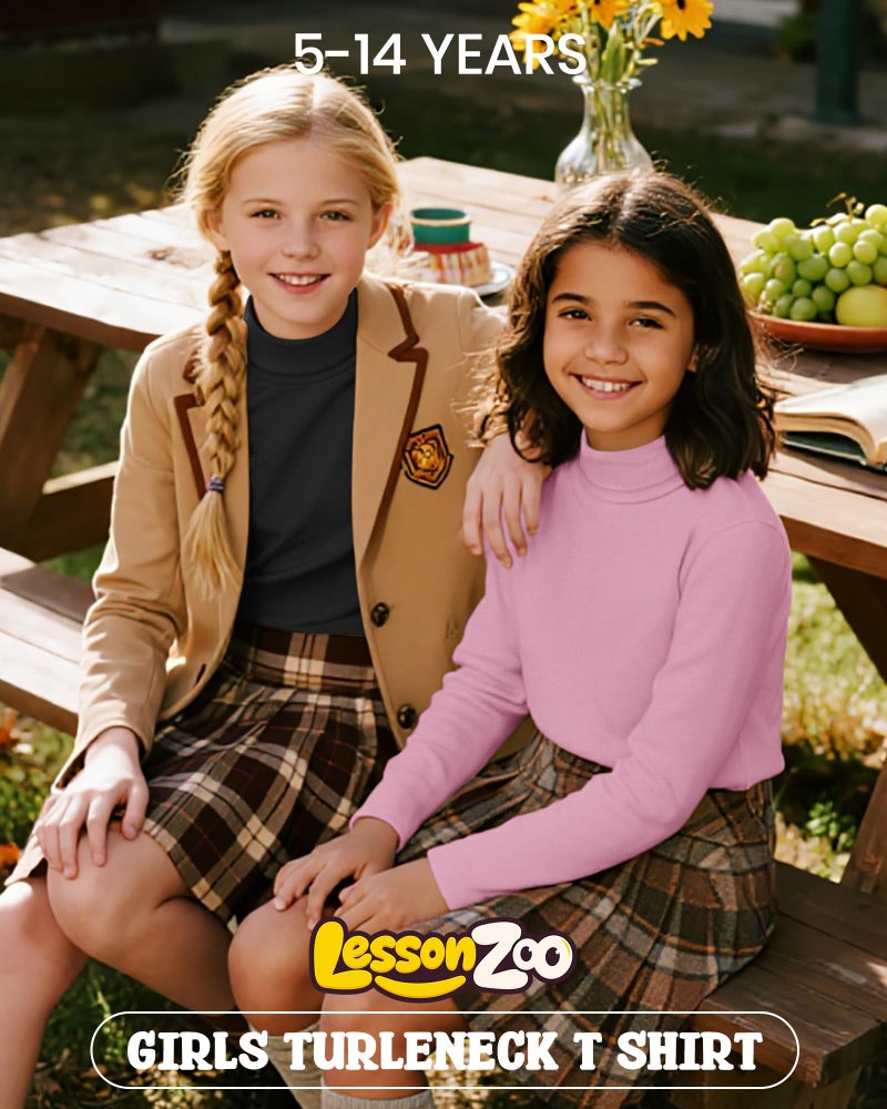 LessonZoo 3 Pack Girls Turtleneck T Shirt, Fleece Mock Neck Thermal Tops Long Sleeve Kids Sweater Soft Base Layer Undershirt (Pink, White, Black,5-6 Years) - Image 3