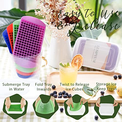 LUSHYUM Mini Ice Cube Trays for Freezer with Bin and Scoop, 4 Pack 640 Small Nugget Ice Cube Tray Silicone BPA Free, Tiny Crushed Ice cubes Maker Molds for Chilling Coffee Juice Cocktail Whisky Boba - Image 5