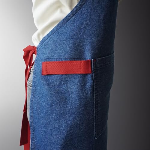 RUSTIQUE LINENS: 100% Cotton Lightweight Denim Apron with Embroidered Motif | Soft, Durable & Adjustable Kitchen Apron for Cooking, Baking & Cleaning | Free Detachable Terry Towel Included - Image 4