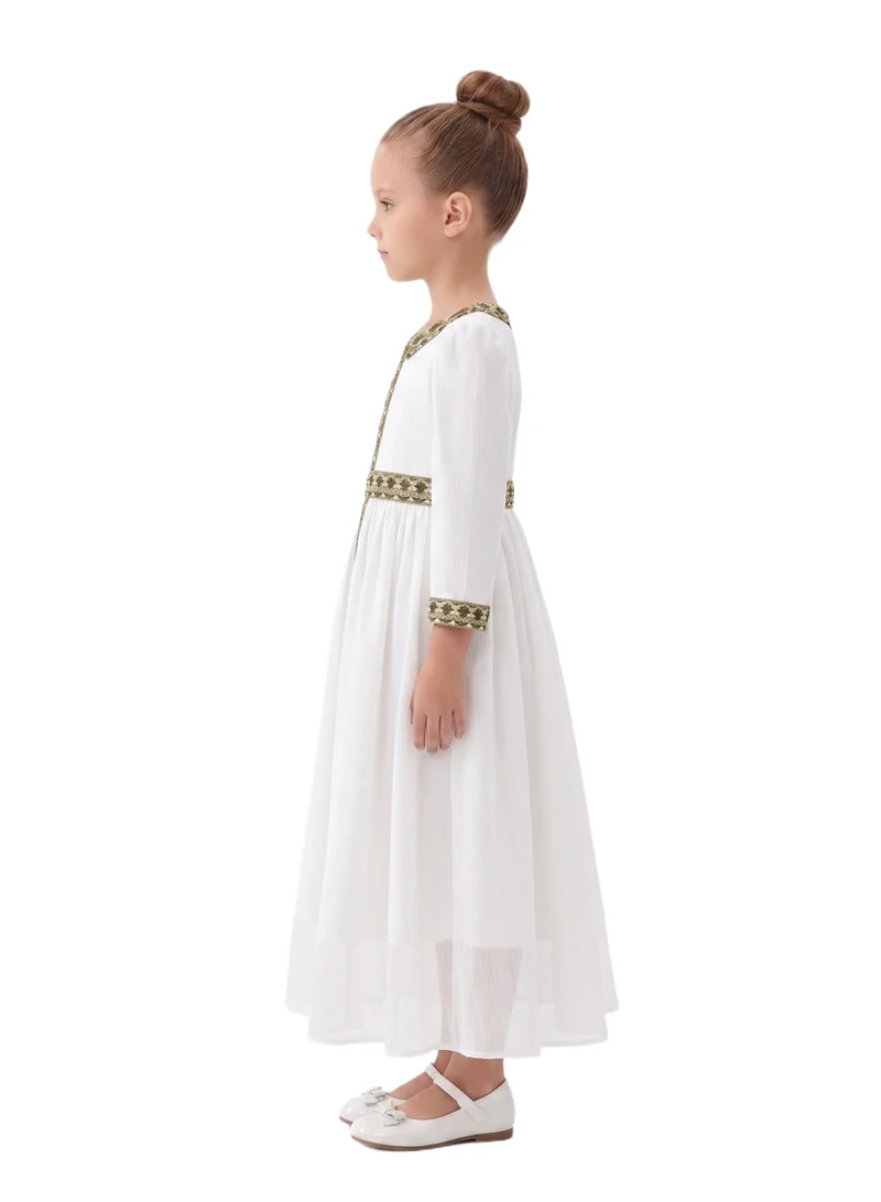 D'Daniela Elegant White Kaftan with Embroidered Empire Waist