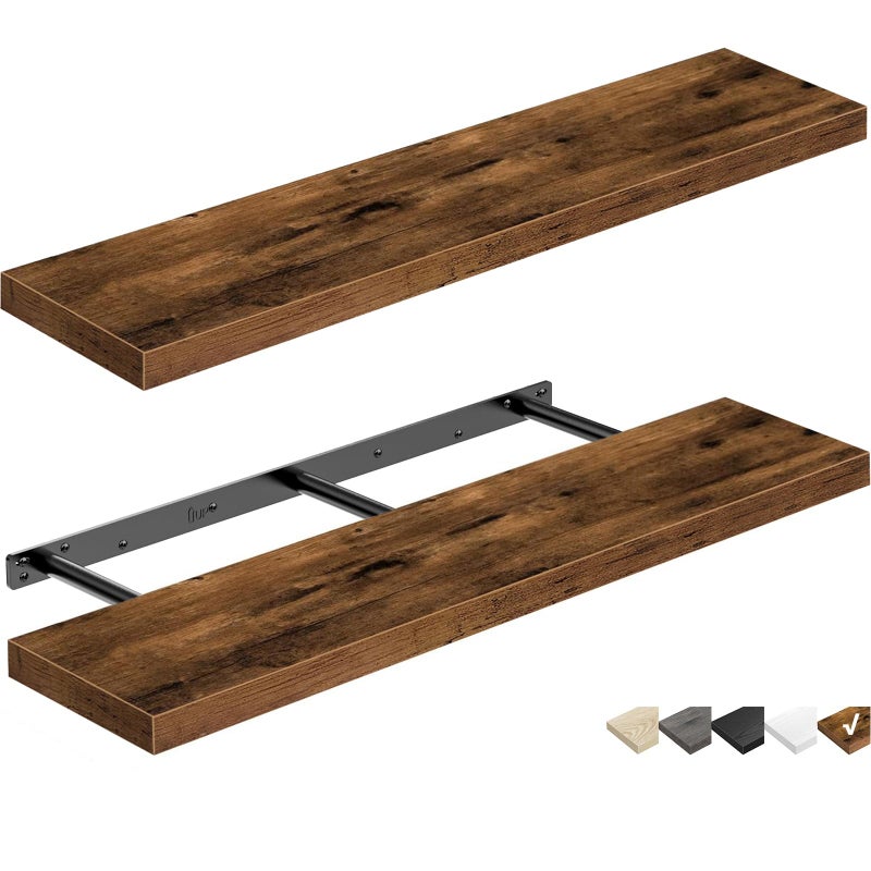 QEEIG Floating Shelves for Wall 31.5" Long - Wall Mounted Shelf Bathroom Kitchen Living Room Bedroom Farmhouse Home Decor Display Bookshelf Large 31.5 x 9.3 inch Set of 2, Rustic Brown (008-80BN) - Image 1