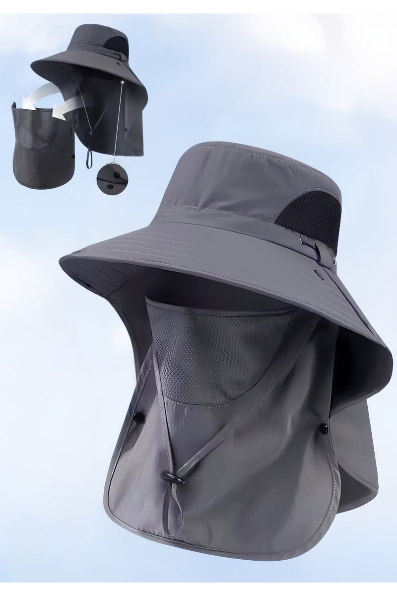 Hiras Sun Hat Hiking Hat UV Protection for Men & Women, Fishing & Bucket hat with Removable Mesh Face Neck Flap Cover Outdoor Sports Accessories - Grey  - Image 1