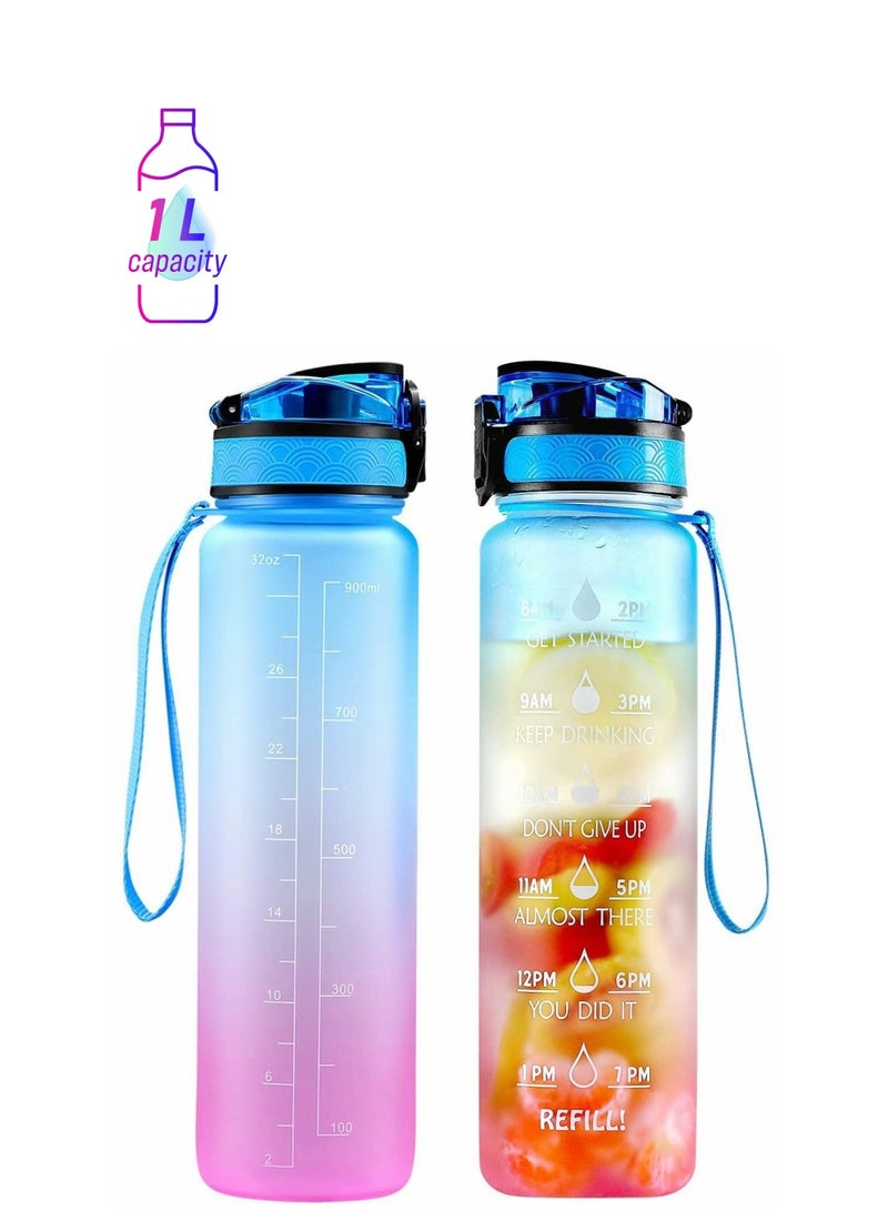 KASTWAVE Fitness Water Bottle with Time Marker & Removable Strainer Flip Top Leakproof BPA Free Sports Water Bottle - Image 1