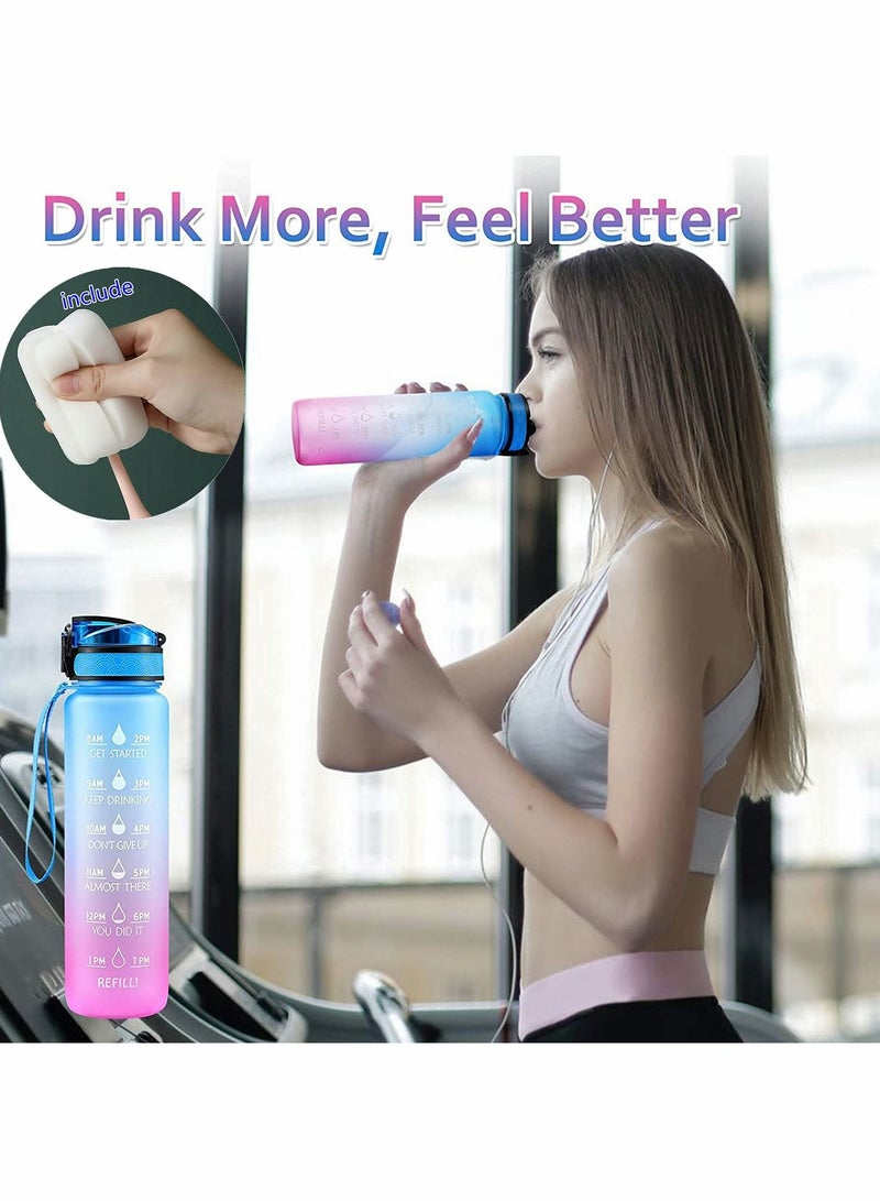KASTWAVE Fitness Water Bottle with Time Marker & Removable Strainer Flip Top Leakproof BPA Free Sports Water Bottle - Image 2