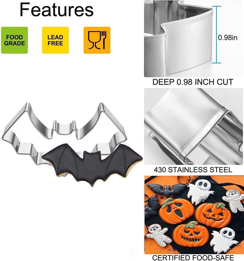 Q-BAKER Halloween Cookie Cutters Set- 5 Pieces Stainless Steel Baking Cutter Molds Pumpkin, Ghost, Witch's Hat, Bat, Cat Cookie Cutters Holiday Decorative Party Supplies - Image 2