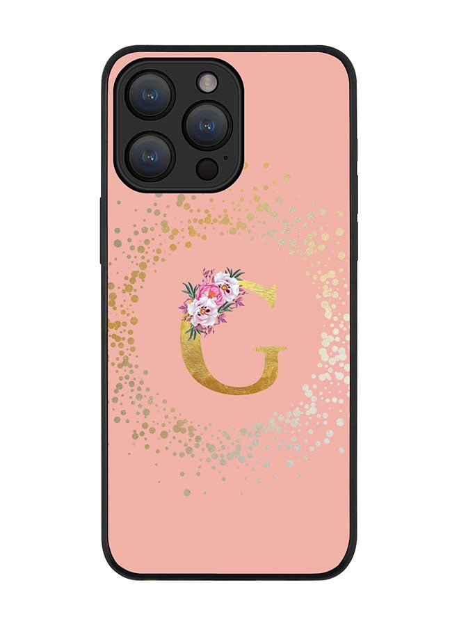 Cover for iPhone 15 Pro Case Rugged Black Slim fit Flexible Protective Cover Custom Monogram Initial Letter Floral Pattern Alphabet - G (Rose Pink)