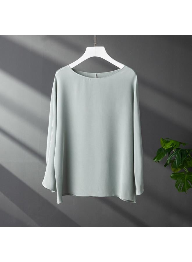 VUELO Spring New Base Shirt Silk T-shirt Women's Mulberry Silk Round Neck Pullover Heavy Silk Long Sleeve Top  - Image 2