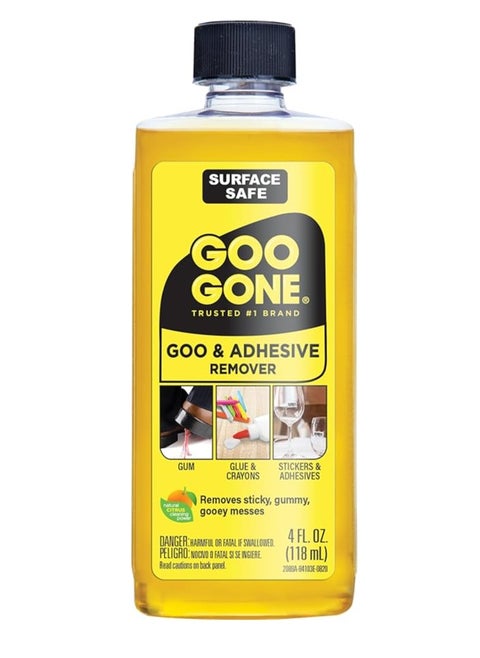 Goo Gone Original Adhesive Remover - 4 Ounce - Surface Safe Adhesive Remover Safely Removes Stickers Labels Decals Residue Tape Chewing Gum Grease Tar