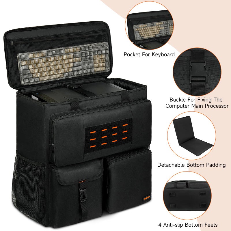 MRINCA Computer Desktop Tower Large Carrying Case, PC Travel Case Backpack for ATX Mid-Tower Desktop Computer, Padded Portable Bag with Adjustable Straps for LAN Parties and Office Move - Image 4