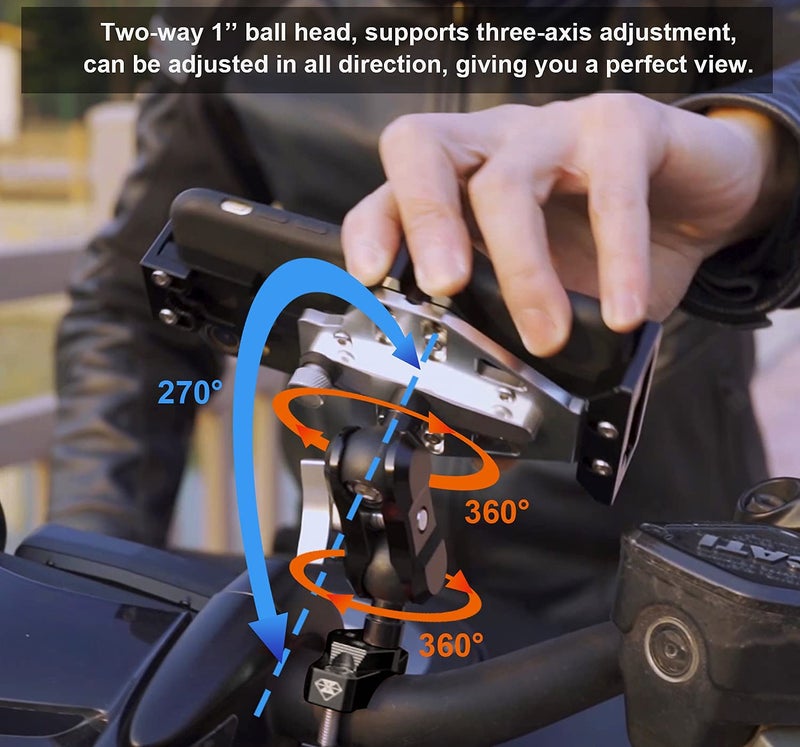 WINDFRD Rock Solid Metal Motorcycle Phone Mount, Aluminum Cell Phone Holder, Sturdy and Anti-Theft, Compatible with Harley Davidson and Most Motorcycle Handlebars (Silver ＆ Black) - Image 5