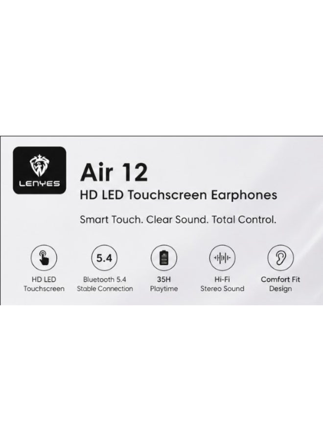 Lenyes Air 12 True Wireless Earbuds Bluetooth 5.4 with ENC Noise Cancellation, Touch Control, HD Calls, Long Battery Life, Black - Image 2