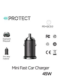 Protect PROTECT 45W Dual-Port Fast Car Charger – Zinc Alloy Body – USB-C & USB-A – Durable and Efficient Charging – Ring & Pull Design  - Image 2