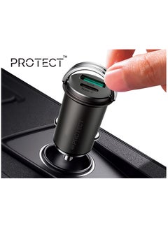 Protect PROTECT 45W Dual-Port Fast Car Charger – Zinc Alloy Body – USB-C & USB-A – Durable and Efficient Charging – Ring & Pull Design  - Image 1