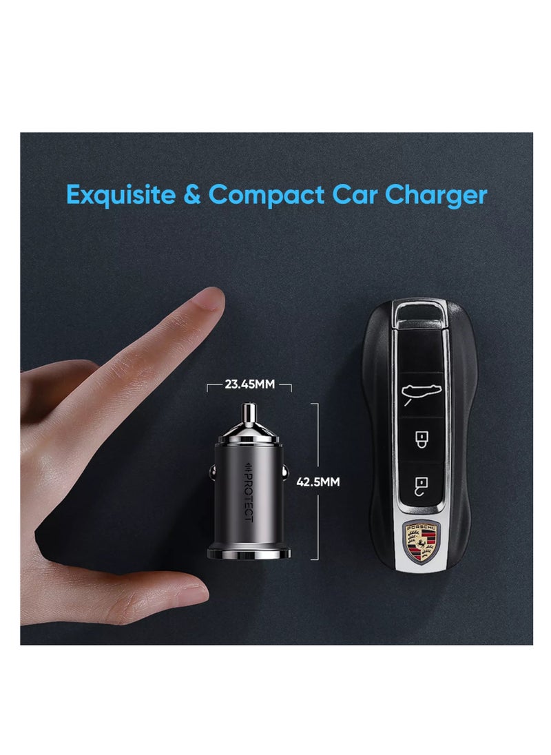 Protect - PROTECT 45W Dual-Port Fast Car Charger – Zinc Alloy Body – USB-C & USB-A – Durable and Efficient Charging – Ring & Pull Design - Image 1