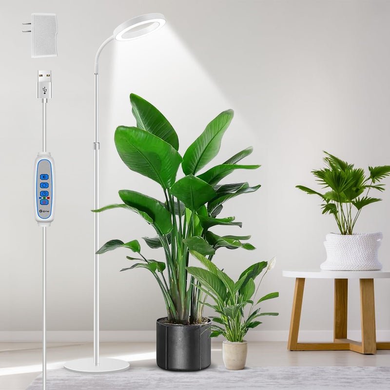 Aumtrly Floor Grow Lights for Indoor Plants, Full Spectrum Plant Light with 68" Stand for Growing Large Tall Plants, White Halo Grow Lamp with 6/12/16H Timer, 3 Light Modes, 5 Dimming - Image 1