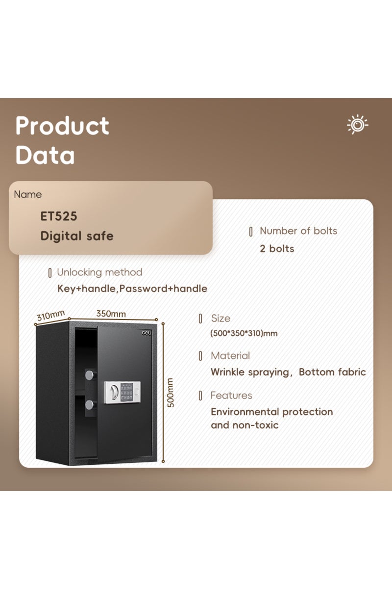 Deli Electronic Digital  Safe Box, (50x35x31cm), Steel Security Safe with Digital Lock, 13.7kg ET525 Black - Image 2
