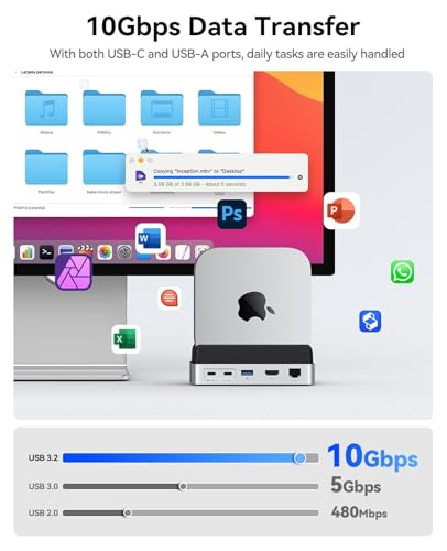 ORICO MiniDock Dock and Stand Compatibility with Mac mini M4, 10-in-1 Aluminum Hub with M.2 SSD Enclosure, 10Gbps USB-C & USB-A,5Gbps USB-A,4K HDMI, Gigabit Ethernet, SD/TF Card Readers,Type-C(PD3.0) - Image 5