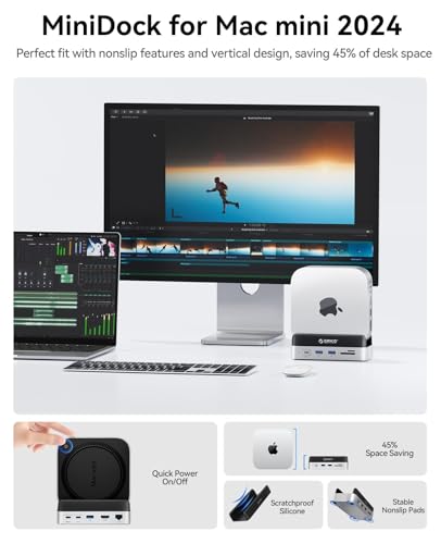 ORICO MiniDock Dock and Stand Compatibility with Mac mini M4, 10-in-1 Aluminum Hub with M.2 SSD Enclosure, 10Gbps USB-C & USB-A,5Gbps USB-A,4K HDMI, Gigabit Ethernet, SD/TF Card Readers,Type-C(PD3.0) - Image 3