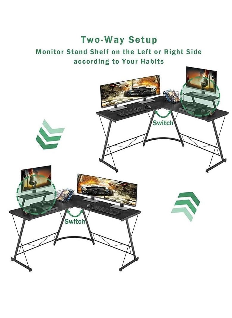 KASINDA - Kasinda L-Shaped Computer Desk, Come's With Lighting Mouse Gift, Home Office Corner Table with Monitor Stand, Space-Saving, Easy Assembly (Black) - Image 1