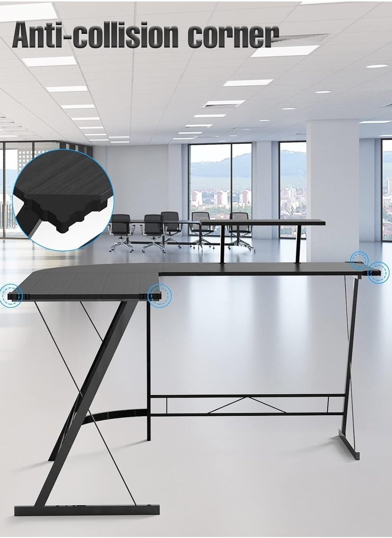 KASINDA - Kasinda L-Shaped Computer Desk, Come's With Lighting Mouse Gift, Home Office Corner Table with Monitor Stand, Space-Saving, Easy Assembly (Black) - Image 1