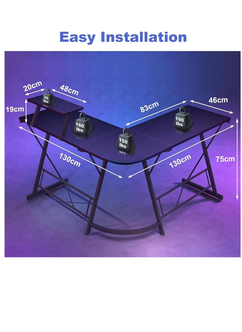 KASINDA - Kasinda L-Shaped Computer Desk, Come's With Lighting Mouse Gift, Home Office Corner Table with Monitor Stand, Space-Saving, Easy Assembly (Black) - Image 1