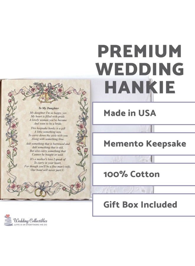 Wedding Collectibles Handkerchief Poetry Hankie (Mother to Daughter) White, Lace Embroidered Bridal Keepsake, Beautiful Poem | Long-Lasting Memento for The Bride | Includes Gift Storage Box - Image 2