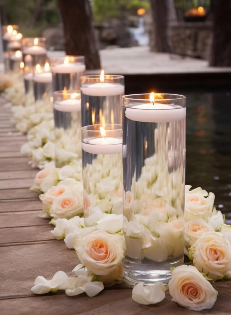 Mado Gallery Glass Cylinder Vases Set of 4 Decorative Flower & Candle Holders for Home or Wedding | Floating & Pillar Candles Choice Available (Buy It With Pack Of 24 Pieces White Floating Candles) - Image 1