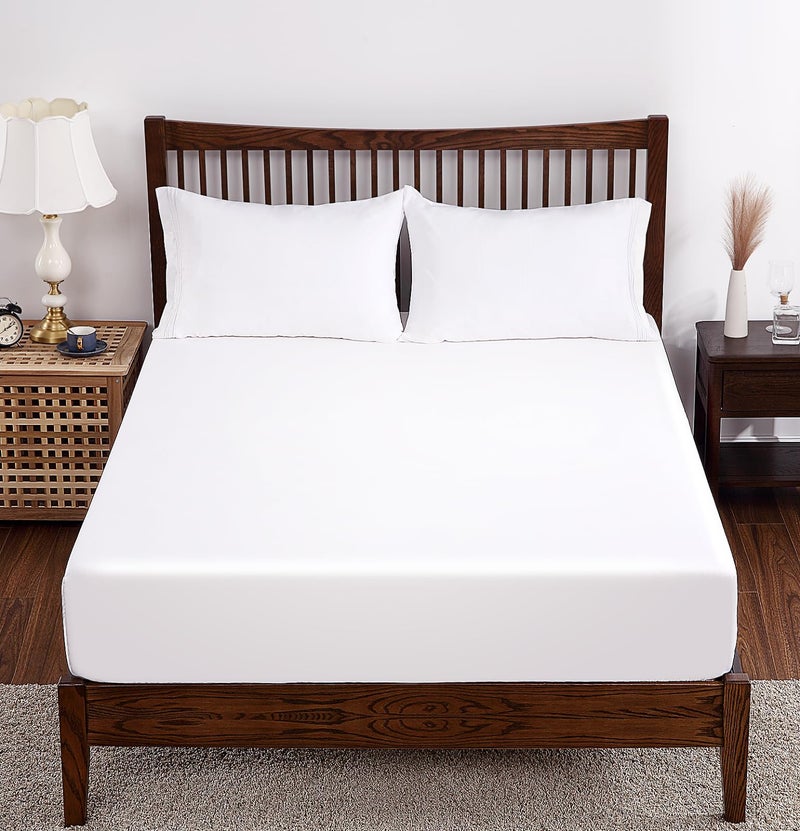 Shunjie.Home شريحة سرير فاخرة من فسكوز البامبو 1 عبوة حجم كوين فقط 400 خيط 816 جيب عميق لون شريحة سرير ناعمة حريرية قابلة للتنفس شريحة سرير واحدة فقط بيضاء كوين