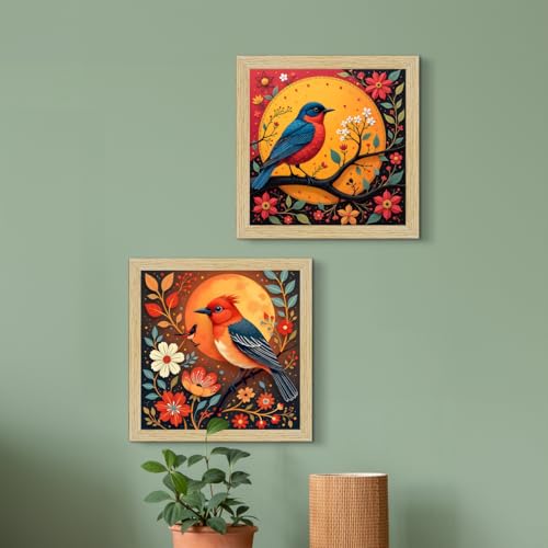 ArtX Paper Madhubani Paintings with Frame for Home Decor, Wall Painting for Living Room, Multicolor Art, Natural Wood Color Frames, Set of 4 - Image 3