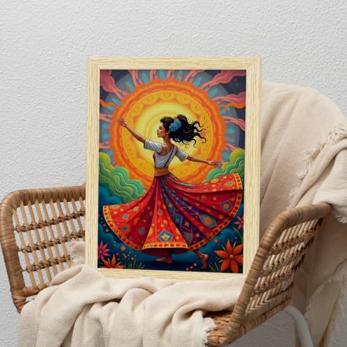 ArtX Paper Madhubani Paintings with Frame for Home Decor, Wall Painting for Living Room, Multicolor Art, Natural Wood Color Frames, Set of 4 - Image 4