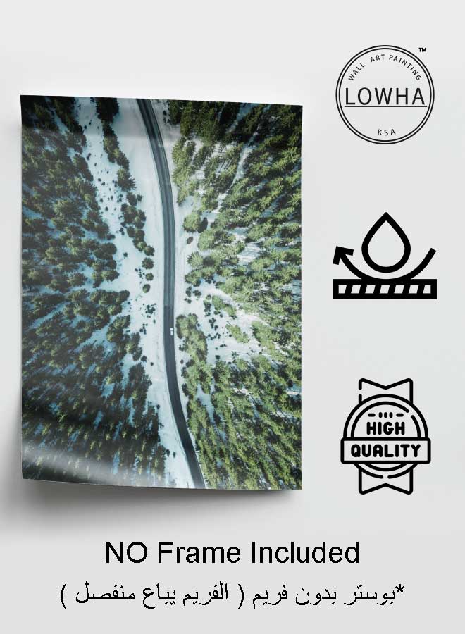 LOWHA Poster Painting Art With Four Separate Pieces Of Double-Sided Stickers Highway In Woodland Top View For Home Bedroom Living Room And Office Decor  - Image 3