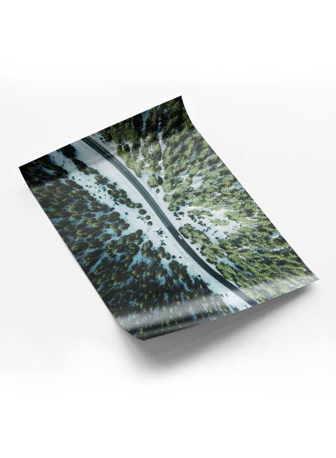 LOWHA Poster Painting Art With Four Separate Pieces Of Double-Sided Stickers Highway In Woodland Top View For Home Bedroom Living Room And Office Decor  - Image 1