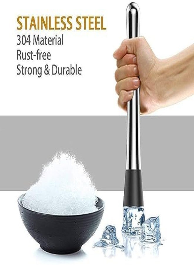 Ranart Cocktail Bar Muddler 8" Stainless Steel Drink Muddler & Mixing Spoon 12" with Long Spiral Handle to Create Refreshing Drinks, Cocktail Spoon, Bartender Tools: 2 Pcs. - Image 2