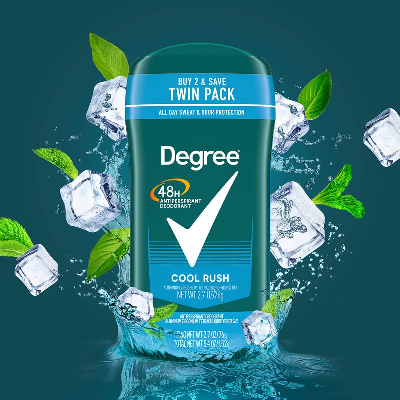 Degree Men Original Antiperspirant Deodorant Cool Rush Twin Pack 48-Hour Sweat & Odor Protection Antiperspirant For Men 2.7 oz - Image 4