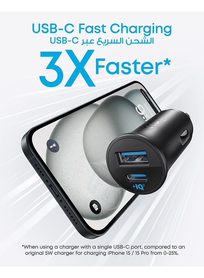 شاحن سيارة Anker USB-C، محول سيارة بمنفذين من النوع C بقدرة 30 وات، شاحن سيارة iPhone مع PowerIQ 3.0، لسلسلة iPhone 15/14/13/12، وسلسلة Samsung Galaxy S23/S22/S21، وiPad Pro، وAirPods، و أكثر - Image 3
