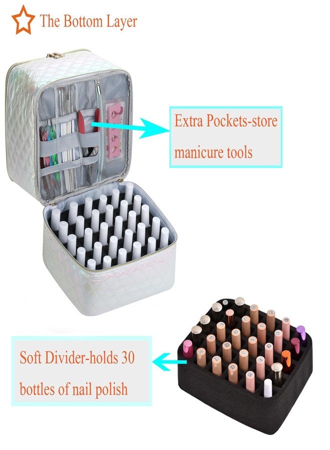 CTWWFS Nail Polish Organizer and Nail Lamp Case, Nail Kit Organizer Holds 30 Bottles (15ml - 0.5 fl.oz) and a Nail Lamp, Nail Polish Carrying Case with Manicure Tools Storage Sections (White) - Image 5