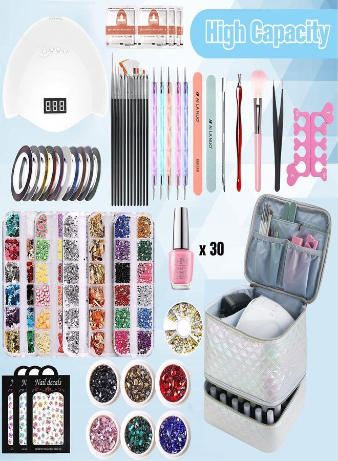 CTWWFS Nail Polish Organizer and Nail Lamp Case, Nail Kit Organizer Holds 30 Bottles (15ml - 0.5 fl.oz) and a Nail Lamp, Nail Polish Carrying Case with Manicure Tools Storage Sections (White) - Image 2