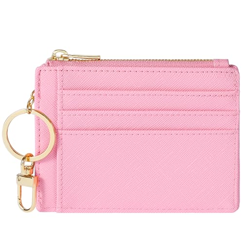 Sodsay RFID Wallet Women Card Case Slim Front Pocket Wallet for Women Credit Card Holder with Keychain(CH Pink) - Image 1