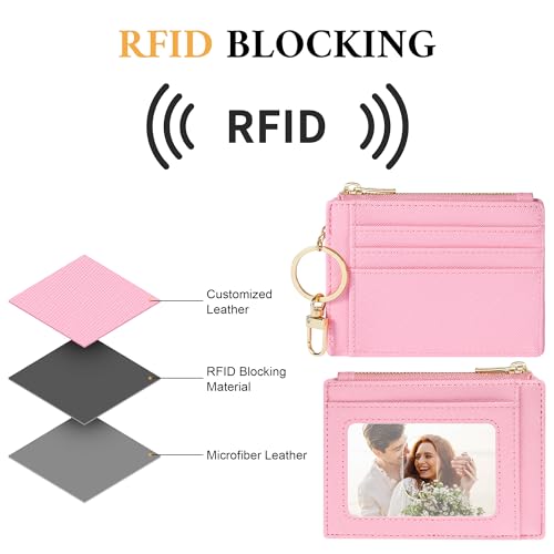 Sodsay RFID Wallet Women Card Case Slim Front Pocket Wallet for Women Credit Card Holder with Keychain(CH Pink) - Image 5